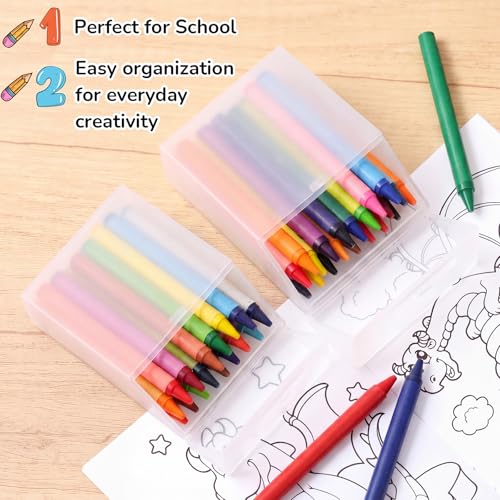 Clabby 2-Pack Clear Plastic Crayon Boxes for 24 Count Kids Art Supplies
