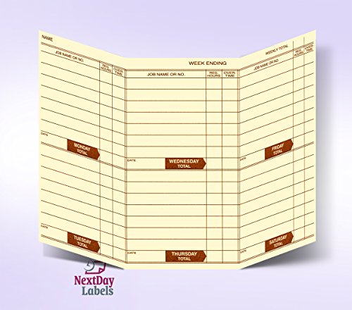 NextDayLabels 8x5 Inch Pocket Weekly Employee Time Cards - Made in USA, 100 Pack