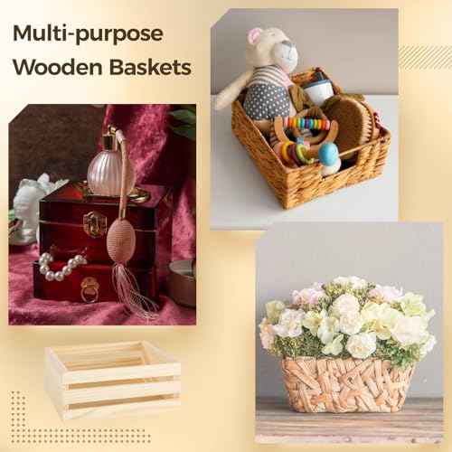 OMISTAR 12 Pcs Small Wooden Crates for Crafts - 6.3¡¿4.7¡¿2.8" Storage Baskets, Mini Unfinished Wooden Boxes, Ventilated Design, Decorative Wood Baskets for Crafts, Arts, Milk