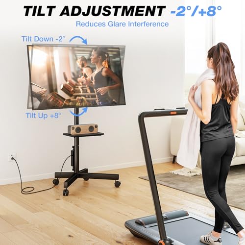 Rolling TV Stand with Power Outlet, Mobile TV Carts for 23-55 60 Inch TVs Curved/Flat Screen up to 88 lbs,Tilt Height Adjustable Portable TV Stand with wheels for Home Office,Max VESA 400x400mm