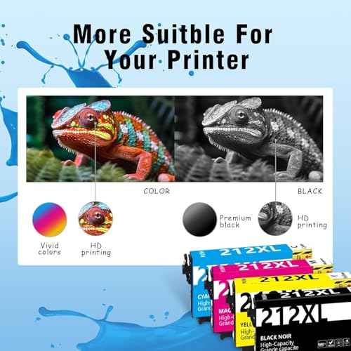 212XL Ink Cartridges High Capacity Remanufactured for Epson 212 XL 212XL T212 Combo Pack 4 for Epson Printer with Espon XP-4100 XP-4105 WF-2850 WF-2830 (1 Black 1 Cyan 1 Magenta 1 Yellow, 4 Pack)