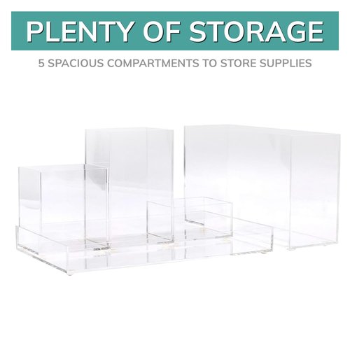 pbf Acrylic Desk Organizer | 5-Piece Modular Clear Acrylic Pen Holder for Desk | Clear Pencil Holder | Acrylic Paper Tray | Pen Organizer | Bookmark Holder | Pencil Cups