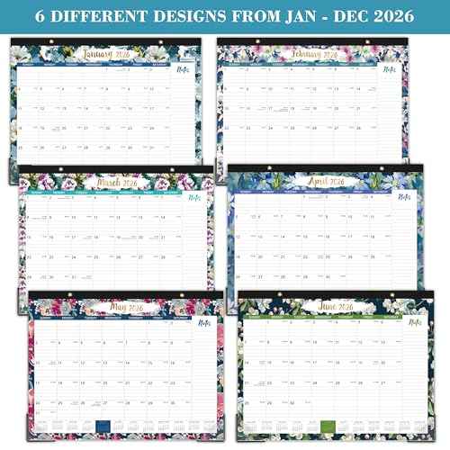 2026 Desk Calendar - JAN 2026 - DEC 2026, 2026 Calendar, Large Desk Calendar with Corner Protectors, 18-Month Calendar with Reference Calendars, for Home & Office Organizing - Floral (15" x 12")