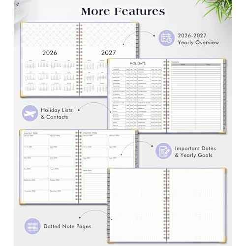 Planner 2026-2027, 18 Months Weekly and Monthly Hardcover Planner, January 2026 - June 2027, 8.5" x 11" A4 Large Daily Calendar Planner Book with Tabs, Spiral Yearly Agenda Organizer Notebook for School Work Home, Purple