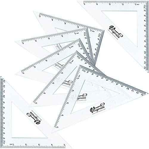Virginia's Store 5 inch/13cm 90 Set-Squares Pack of 24, Crystal Clear Transparent, Shatter Resistant Plastic, Single-piece Plastic Molding, Drafting Tool Set, Ruler