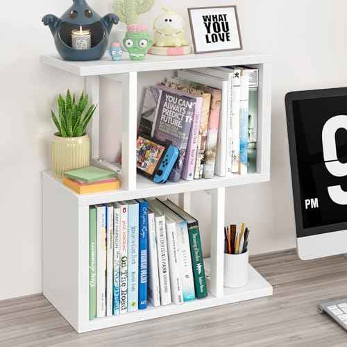 Desktop Bookshelf for Top of Desk Shelf - White Table Bookcase 3-Tier Shelves Storage Small Book Organizer Hutch for Dorm Office College