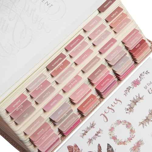 BLIEVE- Bible Tabs, Rosey Edition with Stickers Included, Laminated Bible Tabs for Women and Men, Bible Accessories and Bible Study Supplies, Bible Book Tabs and Sticker Labels Designed for Bibles