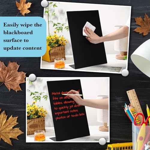 Fainne Magnetic Bulletin Board with Easel Stand Mini Black Magnet Metal Tabletop Memo Display Board for Back to School Menu Table Home Kitchen Office Supplies(11 x 17 Inches,2 Pcs)