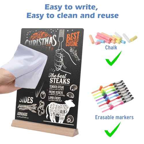 ONUPGO 8 x12 Inch Tabletop Chalkboard Sign with Base Stand, Menu Chalk Board Sign Store Food Signs, Message Boards for Party, Wedding, Tables Decoration, Bar and Restaurant