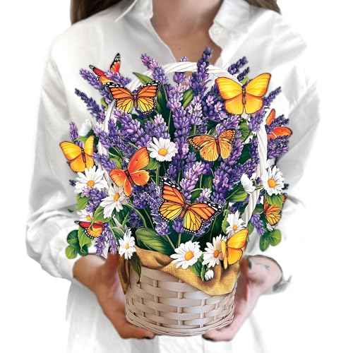 Freshcut Paper Pop Up Cards, Lavender & Butterflies, 12 Inch Life Sized Forever Flower Bouquet 3D Popup Greeting Card, Birthday & Thank You Card, Blank Notecard & Envelope