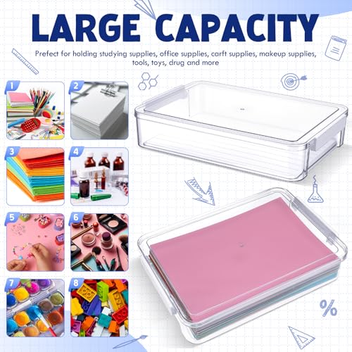 Leinuosen 3 Pcs 6 Qt Clear Plastic File Storage Boxes with Latches & Lids 9 x 13 Stackable Portable Project Case Storage Bins Certificate Organizer Container for A4 Paper School Supplies