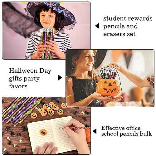 Zuazaor 420 Pieces Halloween Pencils with Eraser Wooden Pencils for School Office Halloween Party Supplies (420)