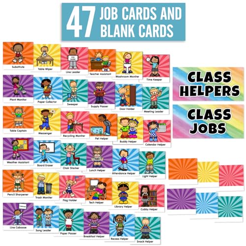 SCHOLOX Black Classroom Jobs Pocket Chart with 47 Cards, Classroom Management Tool