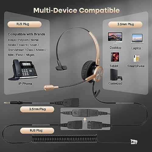 MAIRDI Telephone Headset with RJ9 & 3.5mm Jack for Office Landline Deskphone Cell Phone PC Laptop, Call Center Phone Headset with Microphone, Works for Cisco 7941 7965 6941 7861 8961