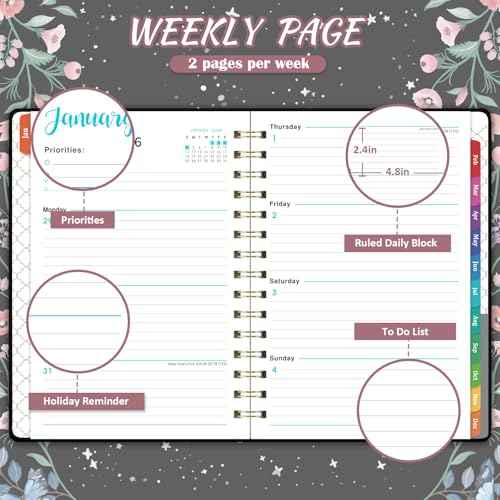 2026 Planner - 2026 Planner Weekly and Monthly with Tabs, Jan. 2026 - Dec. 2026, 6.3" x 8.4", Planners 2026 with Back Pocket + Thick Paper + Twin-Wire Binding - Moon