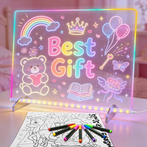 Timisigns LED Drawing Board with 7 Highlighters – Kids Birthday Gift & Art Toy Set