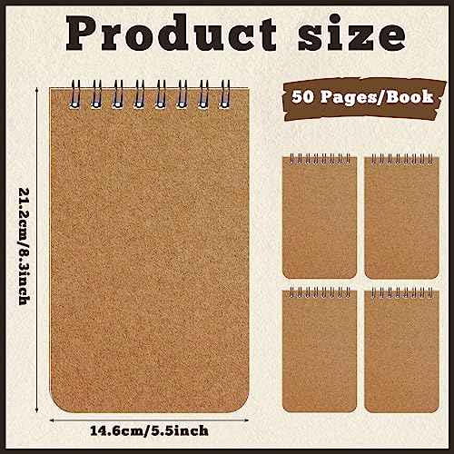 Kisston 120 Pcs Top Bound Memo Books Bulk Memo Notebooks 25 Sheets/pad Mini Memorandum Small Wirebound Spiral Notepad Paper Pocket Notebook for Home Office(3 x 5 Inch,Kraft Color)