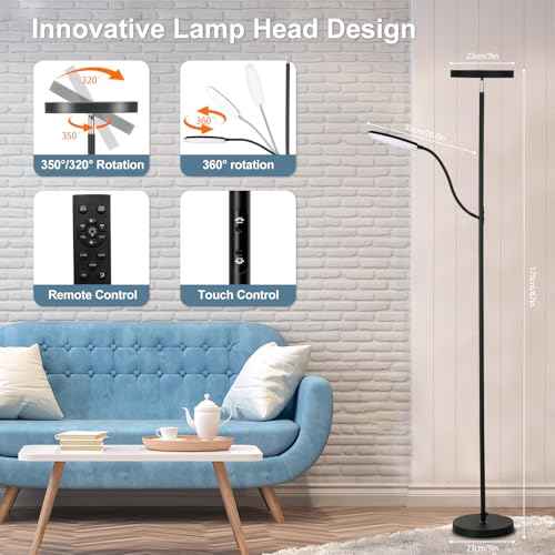 Floor Lamp , Dimmable RGB Floor Lamp,24W/2000LM Main Light and 10W/350LM Side Reading Lamp, Adjustable 3 Colors 2700K/4000K/6500K Tall Lamp with Remote & Touch &APP Control for Living Room Bedroom