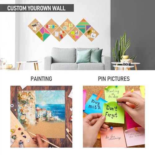 Facilife Brown Cork Board Tiles - 4 Pack Self-Adhesive Wall Squares for Office & Home