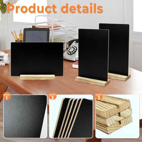 8 Pack Chalkboard Sign with Wood Base, Tabletop Message Board Sign for Wedding, Restaurant and Party Decoration, 5.1x7.9 Inches