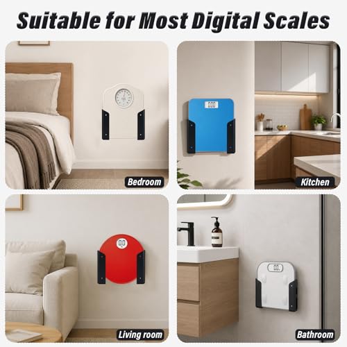 LIUXINYJEE Black Bathroom Wall Scale Holder – Wall Mount Scale Organizer with Adhesive & Screws