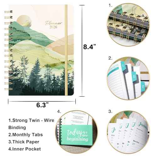 2026 Planner - 2026 Planner Weekly and Monthly from JAN. 2026 - DEC. 2026, 6.4" x 8.5", 2026 Calendar with Monthly Tabs, Sturdy Cover, Premium Paper, Strong Twin-wire, Back Pocket, Elastic Closure