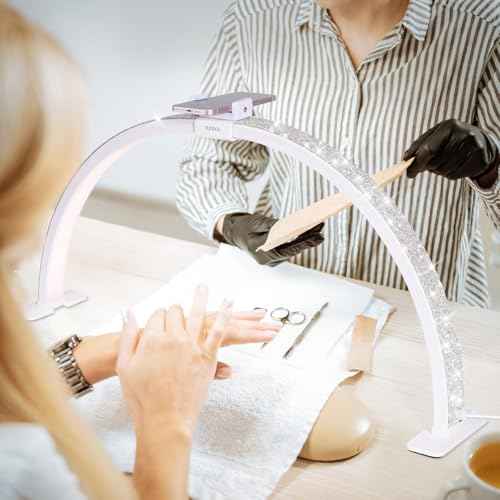 31.5 in Half Moon Light for Nail Desk, Lash Light for Eyelash Tech, Manicure, Makeup, Tattoo, Spa, Salon, Nail Tech Lamp with Stepless Dimming & Color, White Rhinestones