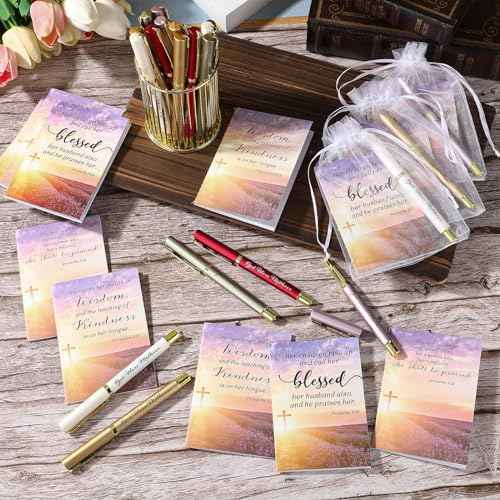 Spakon 50 Sets Mother's Day Church Gifts Bible Verse Notebooks Christian Pens with Organza Bags Religious Mother's Day Gifts for Mom
