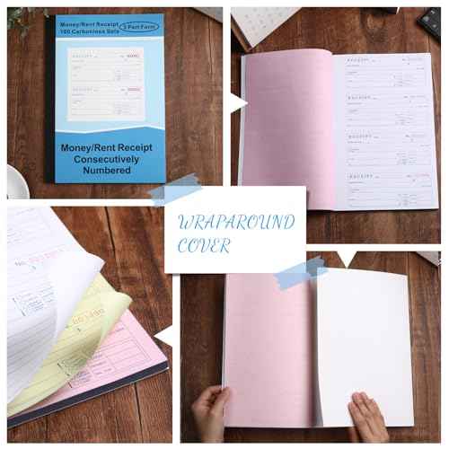 Crtiin 10 Sets Money and Rent Receipt Book 3 Part Carbonless, 7-5/8" x 10-7/8" Bound Cover, Receipt Log Book 100 Sets Per Book 4 Receipts Per Page