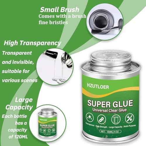 Super Glue,Clear Glue with Brush,120ML All Purpose Strong Adhesive,Instant Superglue Multi-Purpose Glue for Wood,Ceramic,Leather,Plastic,Glass,Metal,Rubber,DIY Crafts