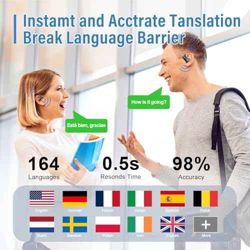 AI Translation Earbuds Real Time, 164 Language Translator Earbuds 3-in-1 Translation Headphones with 7 Translation Modes, 48H Bluetooth 5.4 Open Ear Headphones with Audio and Video Calls, For Business
