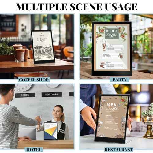Kathfly 5 Pack Black Acrylic Sign Holder 8.5 x 11 - Slant Back Tabletop Display Stand for Menus, Flyers, Posters, Pricing & Event Signs - Durable Countertop Frame for Restaurant, Retail & Office