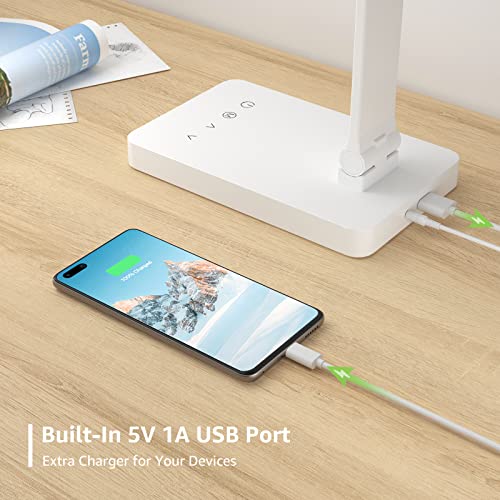 Lepro White LED Desk Lamp with USB Charging Port, Dimmable, Eye-Care, 700LM