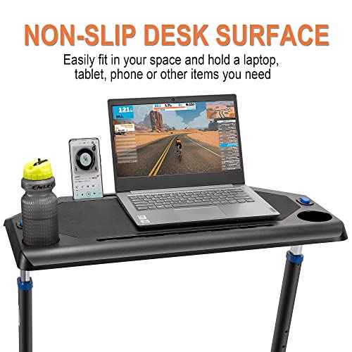CXWXC Indoor Cycling Desk - Adjustable Height Bike Deak Laptop Stand Non-Slip Surface - Portable Bike Trainer Fitness Desk with Lockable Wheels