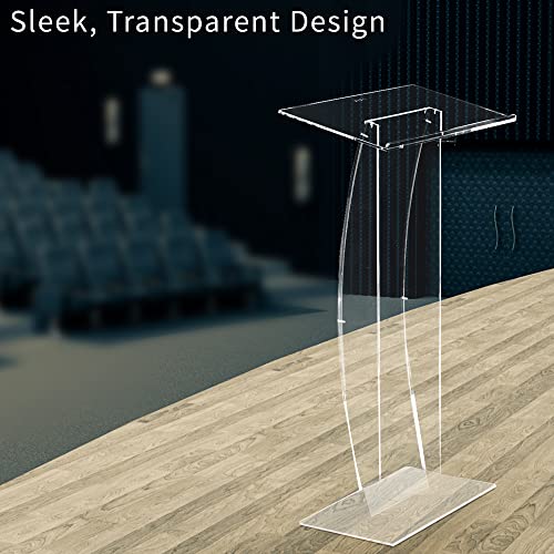 VIVO 46in High Podium Stand Lectern with 27in Slanted Surface, Transparent Acrylic