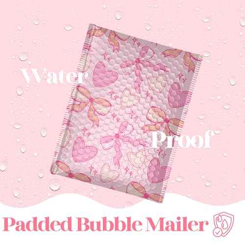 8.5x11 Designer Bubble Poly Mailer 50 Pack Heavy Duty Waterproof Self Seal Shipping Bags for Small Business Large Mailing Envelopes Bulk Tear Resistant Padded Pink Coquette Bubble Mailer
