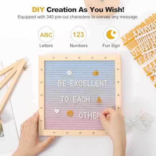 Lewondr Felt Letter Board, 10"¡¿10" Wooden Letter Board Sign, Changeable Message Board with 20 LED Lights & 340 Letters, Pregnancy Baby Announcement Sign, First School Day Board, Colorful