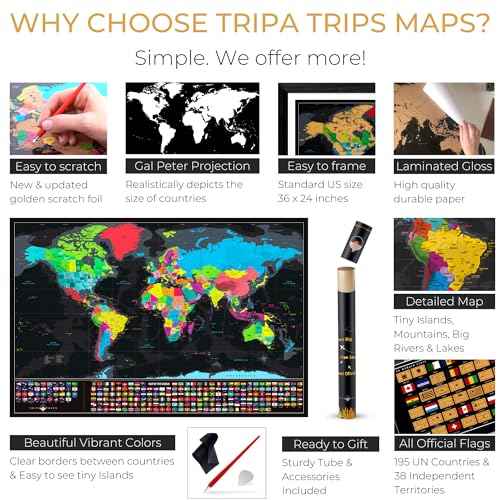 XL Scratch Off World Map with 233 Flags ? 36 x 24 Scratch Off Map of The World + Scratch Off USA Map ? Easy to Frame World Scratch Off Map + Tools ? Travel Map Wall Poster - Deluxe Gift for Travelers (BLACK)