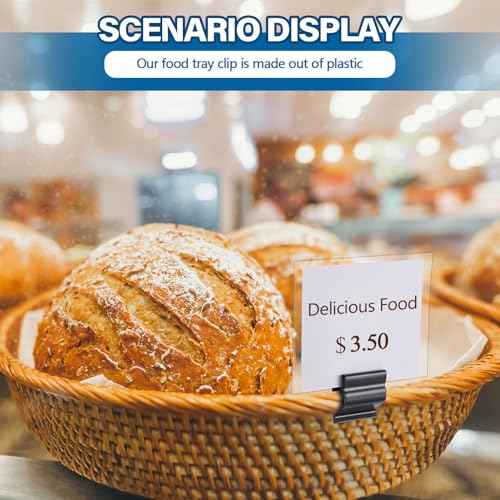50 Pcs Black Sign Clip Food Tray Label Holder Plastic Buffet Food Label Clip Reusable Price Tag Tray Sign Holder for Bake Sale Gathering Retail Merchandise Display, Card and Bowl Not Included
