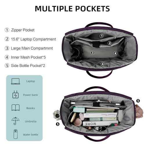 KKXIU Lunch Tote Bag for Teacher & Nurse, 15.6 Inch Laptop Tote with Insulated Lunch Box Pocket for Women