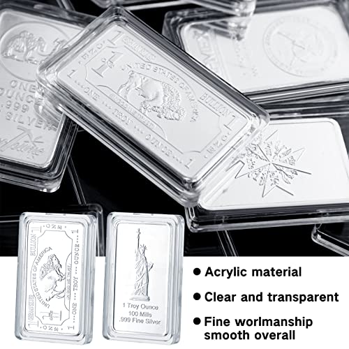 Batiyeer 200 Pcs 1 oz Silver Bar Case Holder Clear Acrylic Capsule Storage Container for 1 Ounce Silver Bar with Plastic Storage Box