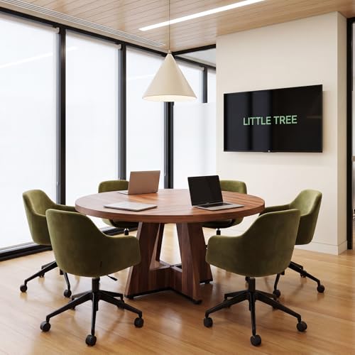 LITTLE TREE Brown 47-Inch Round Conference Table for 4-6 People - Modern Office Meeting Table with Pedestal Base