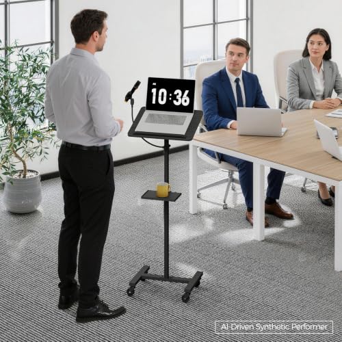 MAHANCRIS Black Podium Lectern with Adjustable 28.9–42.7 in Stand, Microphone and Laptop Tray