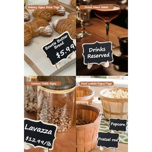 Herda 18 PCS Mini Chalkboard Signs with Easel Stand, Wooden Blackboard Labels for Wedding Celebration, Name/Place Cards, Food Labels for Party Buffet, Reusable Signs/Message Boards/Table Numbers etc.