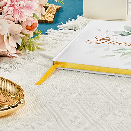 TRULIVA Wedding Guest Book - Hard Cover 7x9, Eucalyptus Gold Foil, Lined 120 Pages