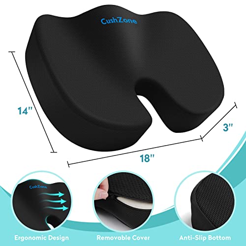 CushZone Gel Seat Cushion Large Black – Cooling Memory Foam Office Chair Pad