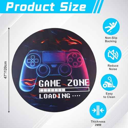 Gaming Chair Mat for Hardwood Floor,Round Non-Slip Controller Design Office Chair Mats,Durable Hard Floor Protector Game Rug,Computer Chair Mat for Home Office Gaming Room 47in