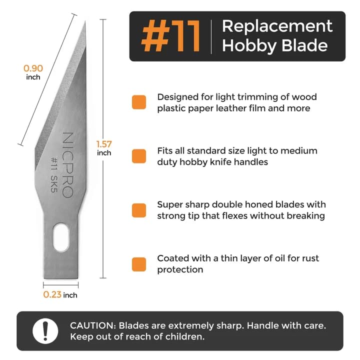 Nicpro #11 Hobby Blades Refill Set, SK-5 High Carbon Steel Precision Cutter