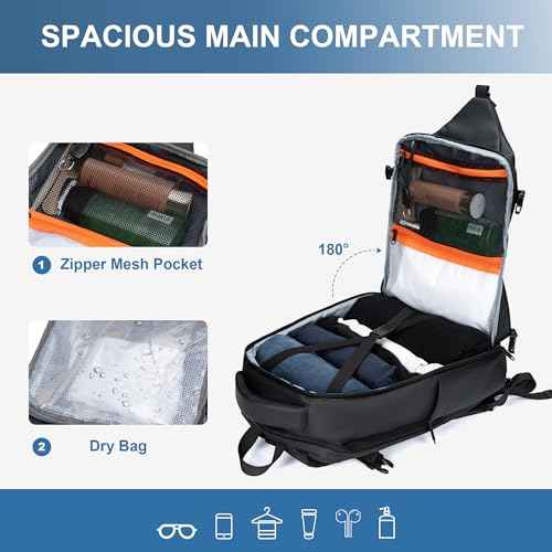 Travel Backpack for Men and Women, Flight-Approved Carry-On Backpack with Laptop Compartment; Large-Capacity Personal Item for Business, Work, School, or Weekend Trips (Black).
