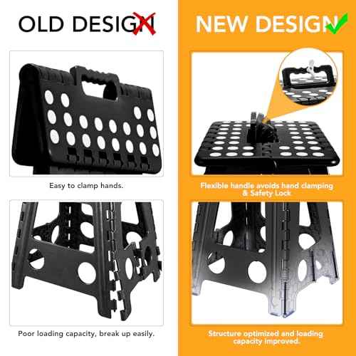 Delxo 16 Inch Folding Step Stool,Foldable Stool for Adults with Safety Lock,Portable Collapsible Plastic Stepstool,Non Slip Folding Stools for Kitchen Bathroom Bedroom Up to 400LBS,(Black 1PC)